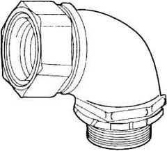 Cooper Crouse-Hinds - 1" Trade, Malleable Iron Threaded Angled Liquidtight Conduit Connector - Noninsulated - First Tool & Supply