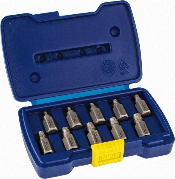 Irwin Hanson - 10 Piece Spiral Flute Screw Extractor Set - Screw Range 1/8 to 13/32" - First Tool & Supply