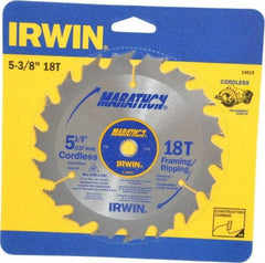 Irwin - 5-3/8" Diam, 10mm Arbor Hole Diam, 18 Tooth Wet & Dry Cut Saw Blade - Carbide-Tipped, Framing & Ripping Action, Standard Round Arbor - First Tool & Supply