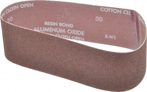 Norton - 3" Wide x 24" OAL, 50 Grit, Aluminum Oxide Abrasive Belt - Aluminum Oxide, Coarse, Coated, X Weighted Cloth Backing, Series R228 - First Tool & Supply