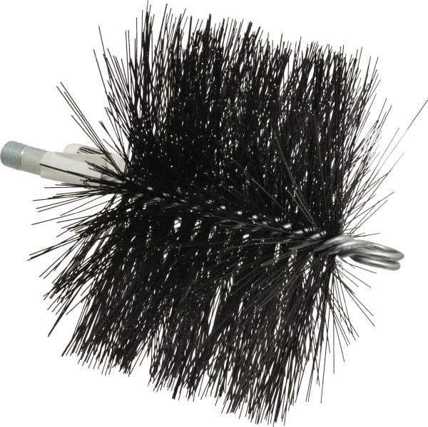 Schaefer Brush - 4-1/2" Brush Length, 6-1/2" Diam, Double Stem, Double Spiral Tube Brush - 7-1/2" Long, Tempered Steel Wire, 1/4" NPT Male Connection - First Tool & Supply