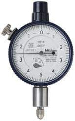 Mitutoyo - 0.025" Range, 0-5-0 Dial Reading, 0.0001" Graduation Dial Drop Indicator - 1-5/8" Dial, 0.01" Range per Revolution, 0.0001" Accuracy, Revolution Counter - First Tool & Supply