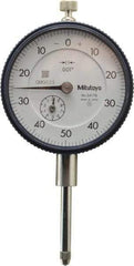 Mitutoyo - 1" Range, 0-50-0 Dial Reading, 0.001" Graduation Dial Drop Indicator - 2-1/4" Dial, 0.1" Range per Revolution, 0.002" Accuracy, Revolution Counter - First Tool & Supply