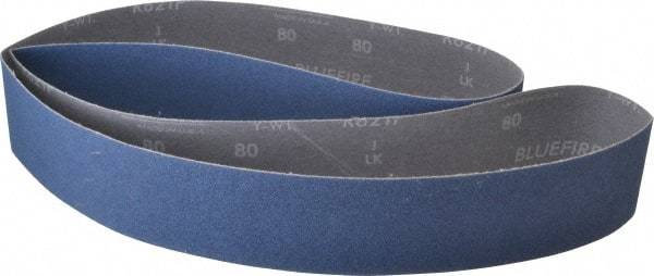 Norton - 2-1/2" Wide x 60" OAL, 80 Grit, Zirconia Alumina Abrasive Belt - Zirconia Alumina, Medium, Coated, Y Weighted Cloth Backing, Dry, Series R821 - First Tool & Supply