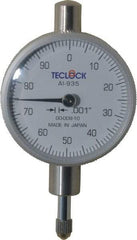 Teclock - 1/4" Range, 0-100 Dial Reading, 0.001" Graduation Dial Drop Indicator - 1-17/32" Dial, 0.1" Range per Revolution, 0.0007" Accuracy - First Tool & Supply