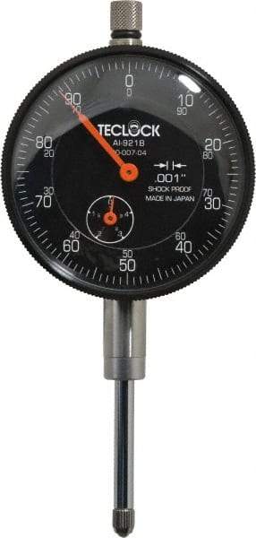 Teclock - 1" Range, 0-100 Dial Reading, 0.001" Graduation Dial Drop Indicator - 2-11/64" Dial, 0.1" Range per Revolution, 0.0014" Accuracy, Revolution Counter - First Tool & Supply