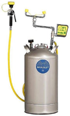 Bradley - 10 Gallon, 0.4 GPM Flow Rate at 30 PSI, Pressurized with Drench Hose Stainless Steel, Portable Eye Wash Station - 15 Min Duration, 25-1/4 Inch High - First Tool & Supply