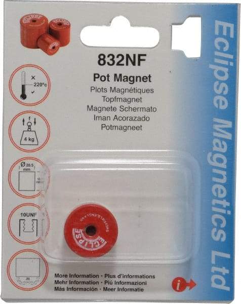 Eclipse - 13/16" Diam, 10-32 Thread, 5 Lb Average Pull Force, Mild Steel, Alnico Pot Magnets - 220°C Max Operating Temp, 3/4" High, Grade 5 Alnico - First Tool & Supply