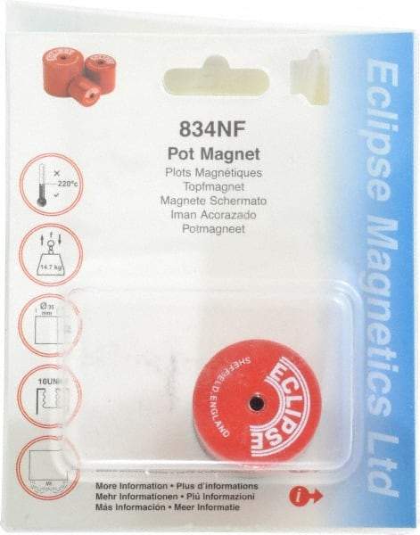 Eclipse - 1-3/8" Diam, 10-32 Thread, 17.5 Lb Average Pull Force, Mild Steel, Alnico Pot Magnets - 220°C Max Operating Temp, 1-3/16" High, Grade 5 Alnico - First Tool & Supply