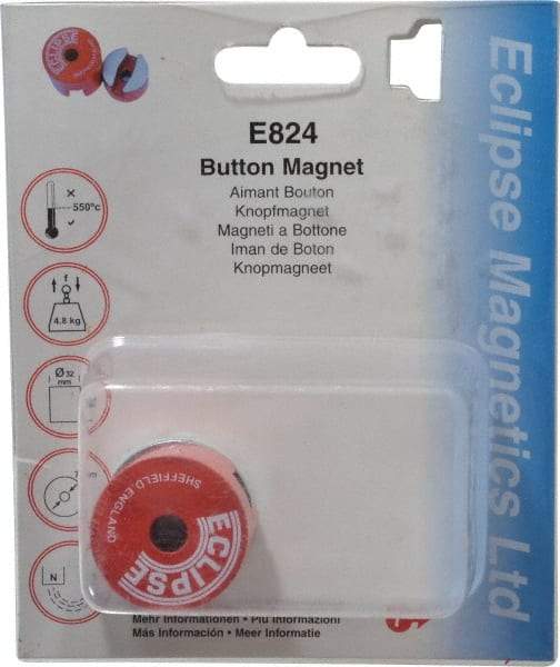 Eclipse - 1-1/4" Diam, 9/32" Hole Diam, 4.8 kg Max Pull Force Alnico Button Magnet - 1" High, 1/2" Gap Width, Grade 5 Alnico - First Tool & Supply