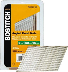 Stanley Bostitch - 15 Gauge 0.07" Shank Diam 2-1/2" Long Finishing Nails for Power Nailers - Steel, Bright Finish, Smooth Shank, Angled Stick Adhesive Collation, Round Head, Chisel Point - First Tool & Supply