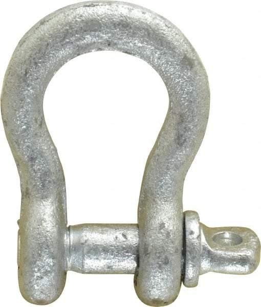 Made in USA - 1/4" Nominal Chain Size, 0.5 Ton Carbon Steel Screw Anchor Shackle - 1/4" Diam, 5/16" Pin Diam, 1-1/8" High x 15/32" Wide Inside Jaw, 25/32" Inside Width, 11/16" Max Body Thickness - First Tool & Supply