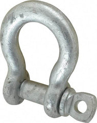 Made in USA - 5/8" Nominal Chain Size, 3.25 Ton Carbon Steel Screw Anchor Shackle - 5/8" Diam, 3/4" Pin Diam, 2-7/16" High x 1-1/16" Wide Inside Jaw, 1-9/16" Inside Width, 1-7/16" Max Body Thickness - First Tool & Supply