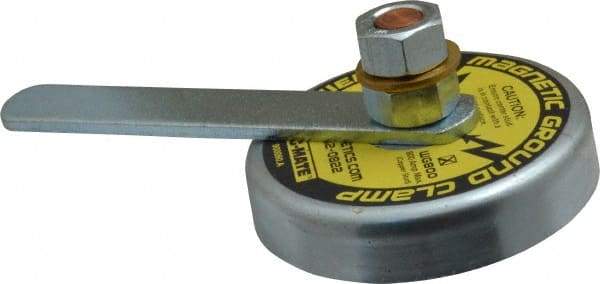 Mag-Mate - 800 Amps Grounding Capacity, 3-1/2" Diam, 2-1/4" High, 35 Lb Max Pull Force, Rare Earth Magnetic Welding & Fabrication Ground Clamp - 55 Lb Average Pull Force, Round Cup Magnet, Copper Stud, Compatible with Flat Surface - First Tool & Supply