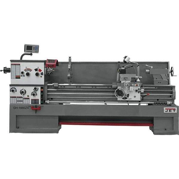 Jet - 18" Swing, 80" Between Centers, 230/460 Volt, Triple Phase Engine Lathe - 7MT Taper, 7-1/2 hp, 25 to 1,800 RPM, 3-1/8" Bore Diam, 40" Deep x 48-7/8" High x 136 -1/8" Long - First Tool & Supply