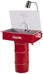 Graymills - Drum Mount Solvent-Based Parts Washer - 10 Gal Max Operating Capacity, Steel Tank, 65" High x 32" Long x 18" Wide, 115 Input Volts - First Tool & Supply