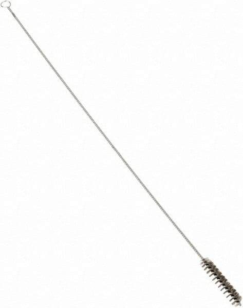 Schaefer Brush - 3" Long x 5/8" Diam Stainless Steel Long Handle Wire Tube Brush - Single Spiral, 27" OAL, 0.006" Wire Diam, 3/8" Shank Diam - First Tool & Supply