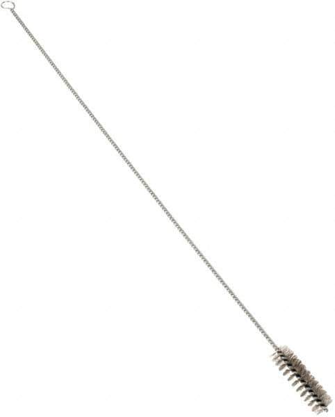 Schaefer Brush - 3" Long x 7/8" Diam Stainless Steel Long Handle Wire Tube Brush - Single Spiral, 27" OAL, 0.007" Wire Diam, 3/8" Shank Diam - First Tool & Supply