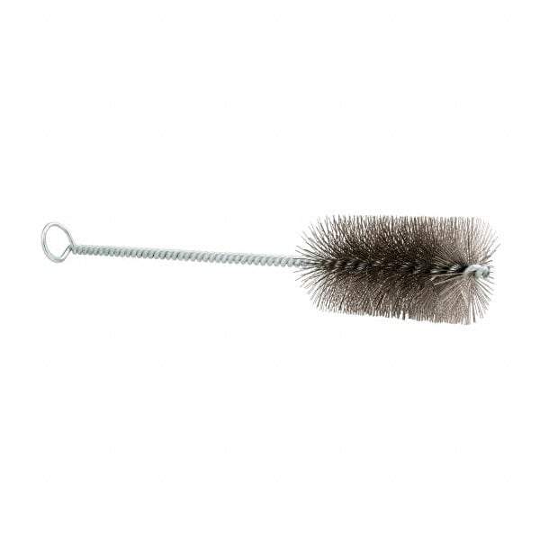 Schaefer Brush - 3" Long x 1-1/2" Diam Stainless Steel Long Handle Wire Tube Brush - Single Spiral, 27" OAL, 0.009" Wire Diam, 3/8" Shank Diam - First Tool & Supply