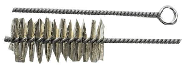 Schaefer Brush - 3" Long x 1-1/4" Diam Brass Long Handle Wire Tube Brush - Single Spiral, 27" OAL, 0.008" Wire Diam, 3/8" Shank Diam - First Tool & Supply