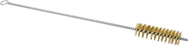 Schaefer Brush - 3" Long x 1" Diam Brass Long Handle Wire Tube Brush - Single Spiral, 15" OAL, 0.006" Wire Diam, 3/8" Shank Diam - First Tool & Supply