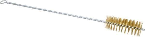 Schaefer Brush - 3" Long x 1-1/4" Diam Brass Long Handle Wire Tube Brush - Single Spiral, 15" OAL, 0.008" Wire Diam, 3/8" Shank Diam - First Tool & Supply