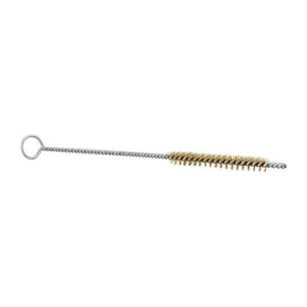 Schaefer Brush - 3" Long x 3/8" Diam Brass Long Handle Wire Tube Brush - Single Spiral, 27" OAL, 0.005" Wire Diam, 0.145" Shank Diam - First Tool & Supply