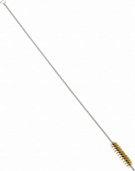 Schaefer Brush - 3" Long x 3/4" Diam Brass Long Handle Wire Tube Brush - Single Spiral, 27" OAL, 0.006" Wire Diam, 3/8" Shank Diam - First Tool & Supply