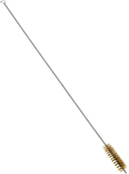 Schaefer Brush - 3" Long x 7/8" Diam Brass Long Handle Wire Tube Brush - Single Spiral, 27" OAL, 0.006" Wire Diam, 3/8" Shank Diam - First Tool & Supply