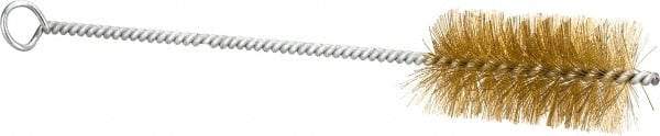 Schaefer Brush - 3" Long x 1-1/2" Diam Brass Long Handle Wire Tube Brush - Single Spiral, 27" OAL, 0.008" Wire Diam, 3/8" Shank Diam - First Tool & Supply