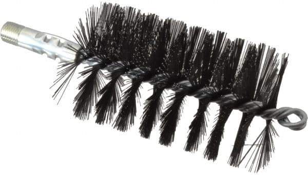 Schaefer Brush - 4-1/2" Brush Length, 2-3/4" Diam, Double Stem, Single Spiral Flue Brush - 7-1/2" Long, Tempered Steel Wire, 1/4" NPSM Male Connection - First Tool & Supply