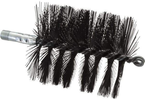 Schaefer Brush - 4-1/2" Brush Length, 4" Diam, Double Stem, Single Spiral Flue Brush - 7-1/2" Long, Tempered Steel Wire, 1/4" NPSM Male Connection - First Tool & Supply