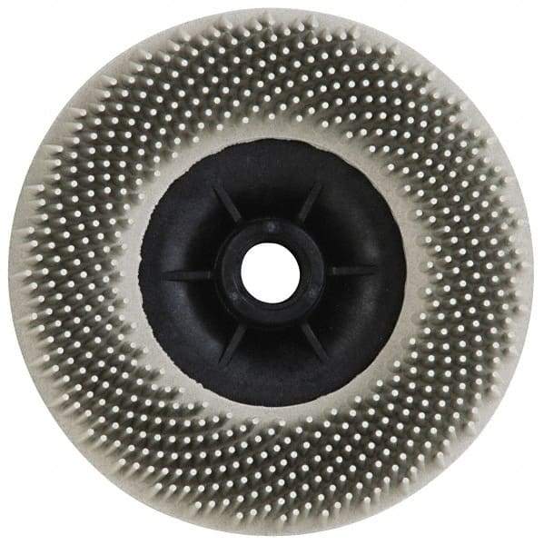 3M - 4-1/2" 120 Grit Ceramic Straight Disc Brush - Fine Grade, Threaded Hole Connector, 3/4" Trim Length, 5/8-11 Threaded Arbor Hole - First Tool & Supply