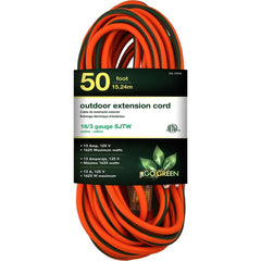 GoGreen Power - Power Cords; Cord Type: Extension Cord ; Overall Length (Feet): 50 ; Cord Color: Orange ; Amperage: 13 ; Voltage: 125 ; Wire Gauge/Number of Conductors: 16/3 - Exact Industrial Supply