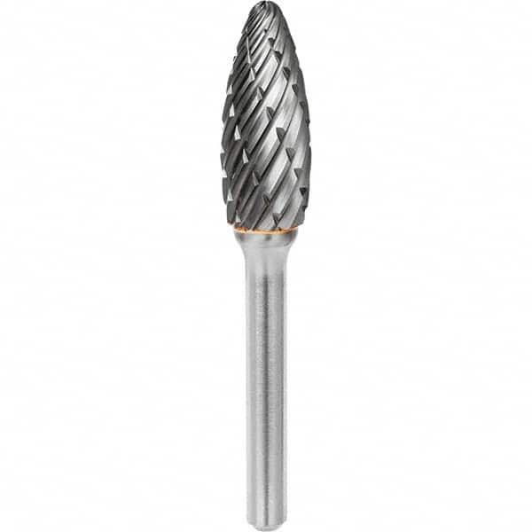 SGS Pro - 5/16" Cut Diam, 1/4" Shank Diam, Tungsten Carbide Steel Cut Flame Burr - First Tool & Supply