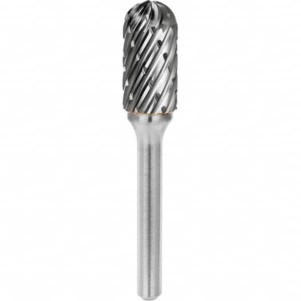 SGS Pro - 3/8" Cut Diam, 1/4" Shank Diam, Tungsten Carbide Steel Cut Ball Nose Cylinder Burr - First Tool & Supply