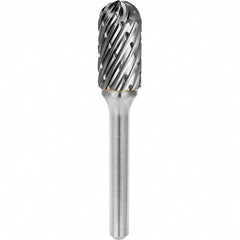 SGS Pro - 1/2" Cut Diam, 1/4" Shank Diam, Tungsten Carbide Steel Cut Ball Nose Cylinder Burr - First Tool & Supply