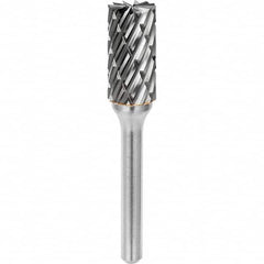 SGS Pro - 3/8" Cut Diam, 1/4" Shank Diam, Tungsten Carbide Steel Cut Cylinder Burr with End Cut - First Tool & Supply