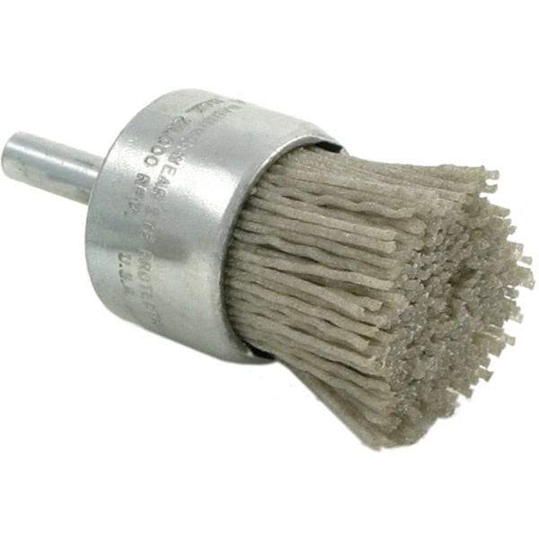 Brush Research Mfg. - 180 Grit, 1/2" Brush Diam, Crimped, End Brush - Medium Grade, 1/4" Diam Steel Shank, 20,000 Max RPM - First Tool & Supply