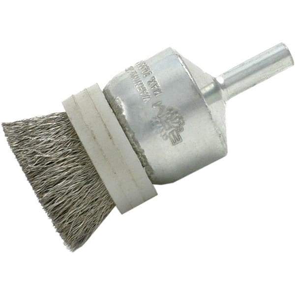 Brush Research Mfg. - 1/2" Brush Diam, Crimped, End Brush - 1/4" Diam Steel Shank, 20,000 Max RPM - First Tool & Supply