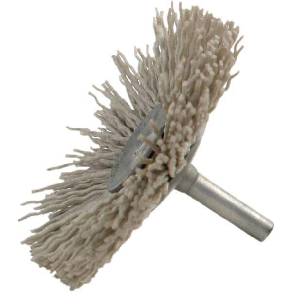 Brush Research Mfg. - 180 Grit, 1-3/4" Brush Diam, Crimped, Flared End Brush - Medium Grade, 1/4" Diam Steel Shank, 2,500 Max RPM - First Tool & Supply