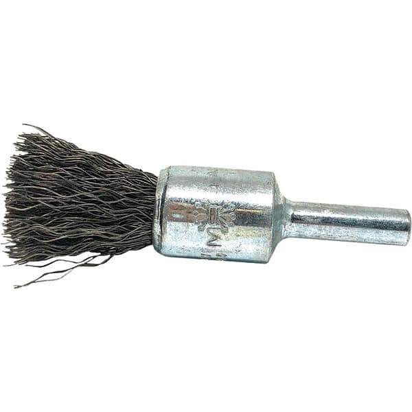 Brush Research Mfg. - 1/2" Brush Diam, Crimped, End Brush - 1/4" Diam Steel Shank, 20,000 Max RPM - First Tool & Supply