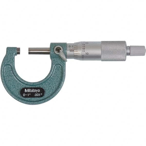 Mitutoyo - Mechanical Outside Micrometers Minimum Measurement (Decimal Inch): 0.0000 Maximum Measurement (Decimal Inch): 1.0000 - First Tool & Supply