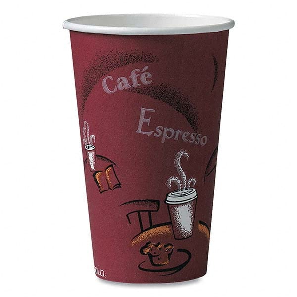 DART - Solo Bistro Design Hot Drink Cups, Paper, 16 oz, Maroon, 1000/Carton - First Tool & Supply