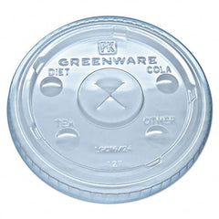 Fabri-Kal - Greenware Cold Drink Lids, Fits 16-18, 24 oz Cups, X-Slot, Clear, 1000/Carton - First Tool & Supply