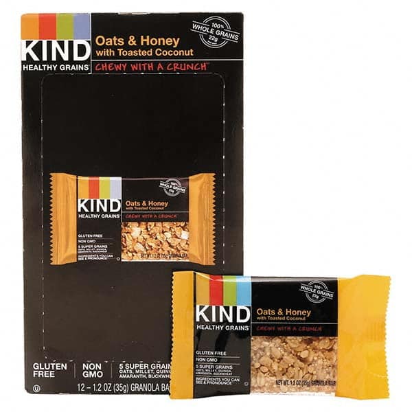 KIND - Snacks, Cookies, Candy & Gum Breakroom Accessory Type: Granola Bars Breakroom Accessory Description: Healthy Grains Bar, Oats and Honey with Toasted Coconut, 1.2 oz, 12/Box - First Tool & Supply