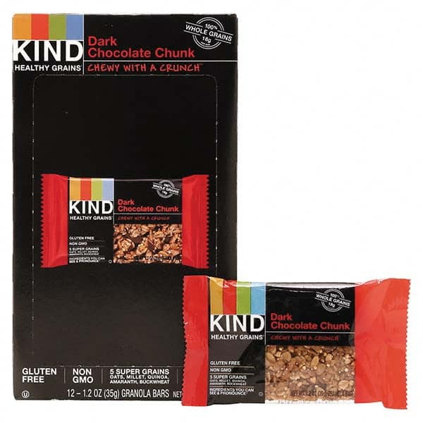 KIND - Snacks, Cookies, Candy & Gum Breakroom Accessory Type: Granola Bars Breakroom Accessory Description: Healthy Grains Bar, Dark Chocolate Chunk, 1.2 oz, 12/Box - First Tool & Supply