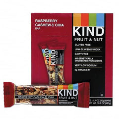 KIND - Snacks, Cookies, Candy & Gum Breakroom Accessory Type: Granola Bars Breakroom Accessory Description: Fruit and Nut Bars, Raspberry Cashew & Chia, 1.4 oz Bar, 12/Box - First Tool & Supply