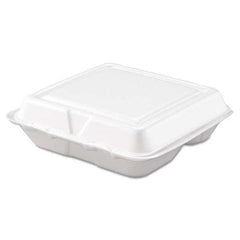 DART - Carryout Food Container, Foam, 3-Comp, White, 8 x 7 1/2 x 2 3/10, 200/Carton - First Tool & Supply