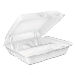 DART - Large Foam Carryout, Food Container, 3-Compartment, White, 9-2/5 x 9 x 3 - First Tool & Supply